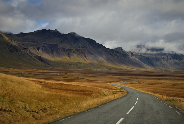 mountains, way, nature, perspective, distant view, travel, scenery, cloudy, iceland, the language of the earth, asphalt, brown travel